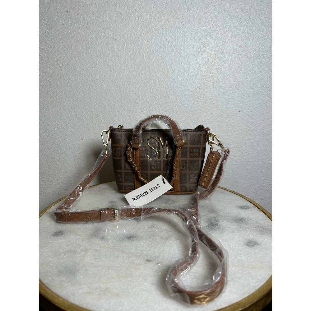 Steve Madden BMADDI Satchel Brown Monogram Crossbody Bag with Pouch DO345000 NEW